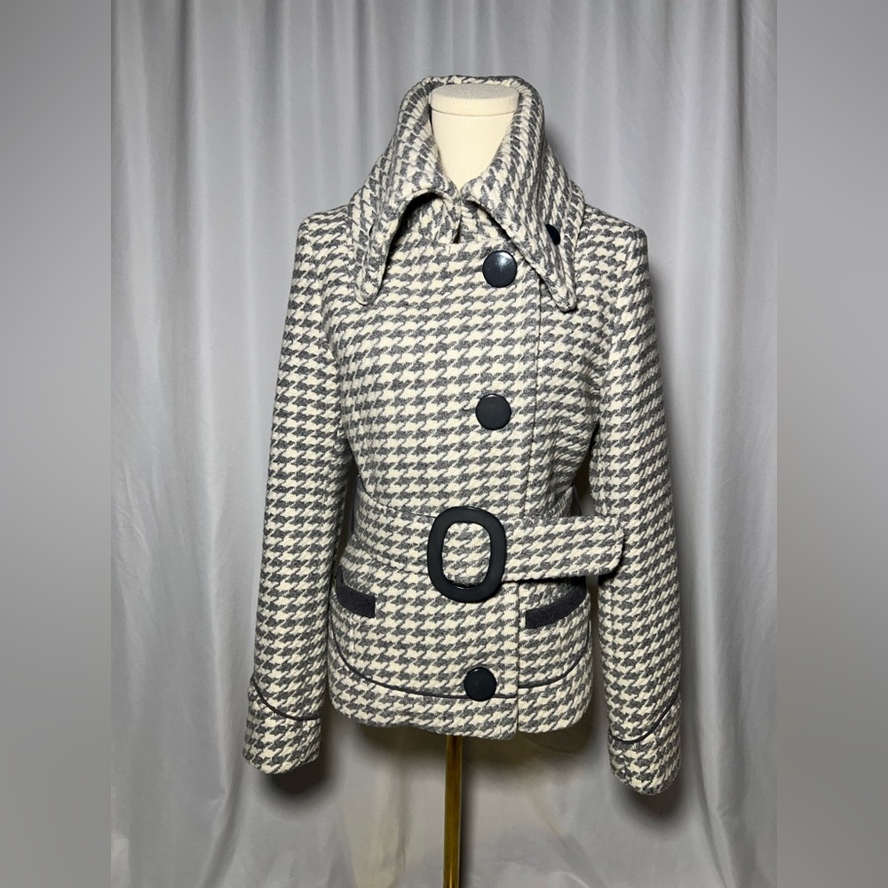 Soia & Kyo Gray Houndstooth Wool Belted Jacket | M